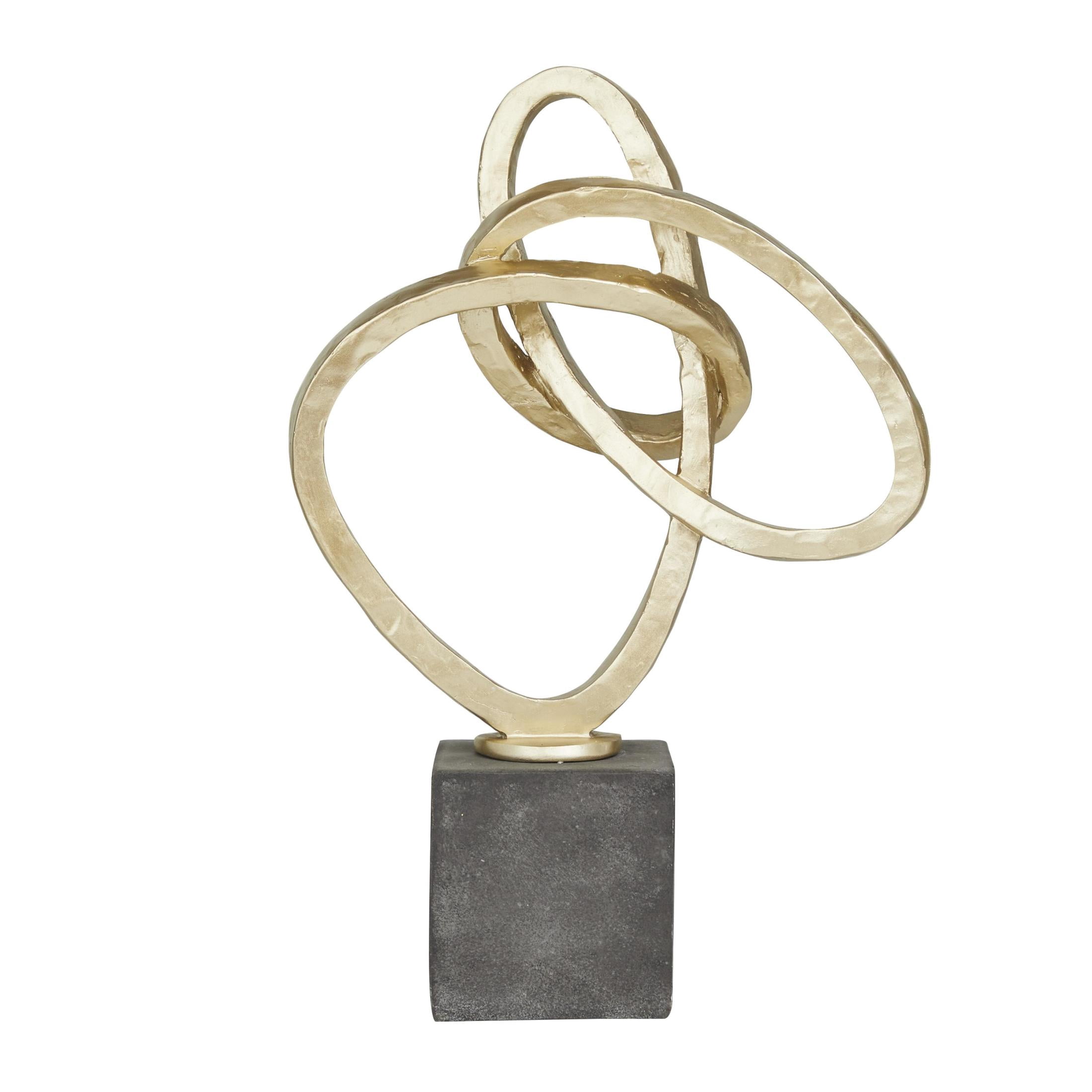 11" x 17" Gold Polystone Link Abstract Sculpture with Black Base, by DecMode