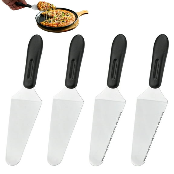 Sekonow 4 Pack Cake Cutter Pie Server, Pizza Cutter Spatula with Good Grip, Stainless Steel Serrated Cake Knife Slicer Cutting and Serving Set for Wedding Party Kitchen