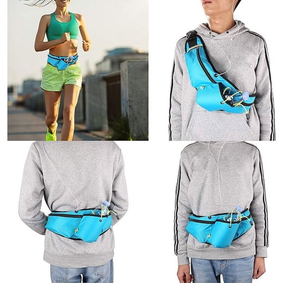 Fanny Packs for Women, Waist Bag, Nylo Large Waterproof Waist Pack with Water Bottle Holder & Earphone Port & Multi-Pocket for Running Walking Hiking, Blue, 54* 10.5* 4cm