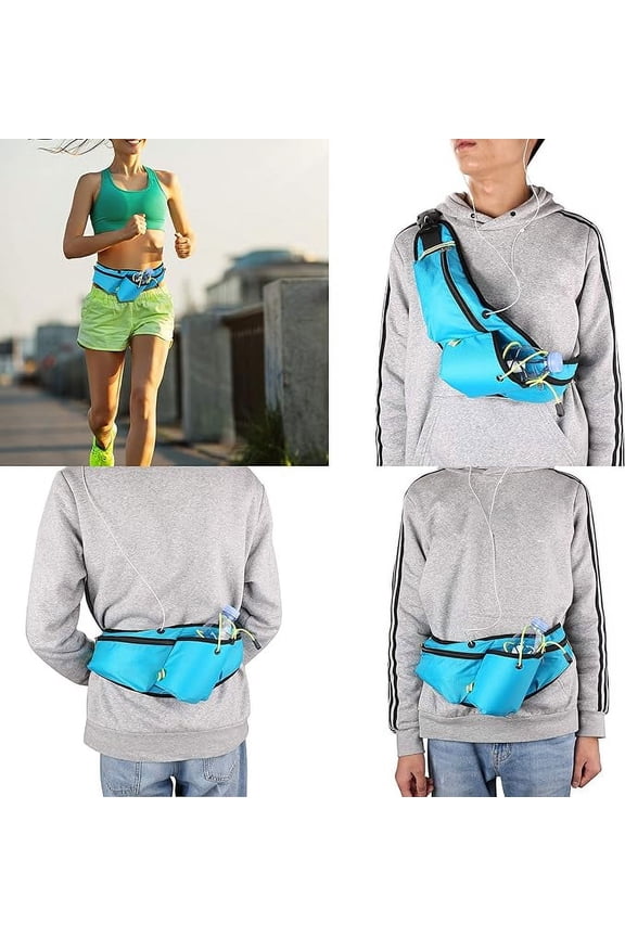 Fanny Packs for Women, Waist Bag, Nylo Large Waterproof Waist Pack with Water Bottle Holder & Earphone Port & Multi-Pocket for Running Walking Hiking, Blue, 54* 10.5* 4cm
