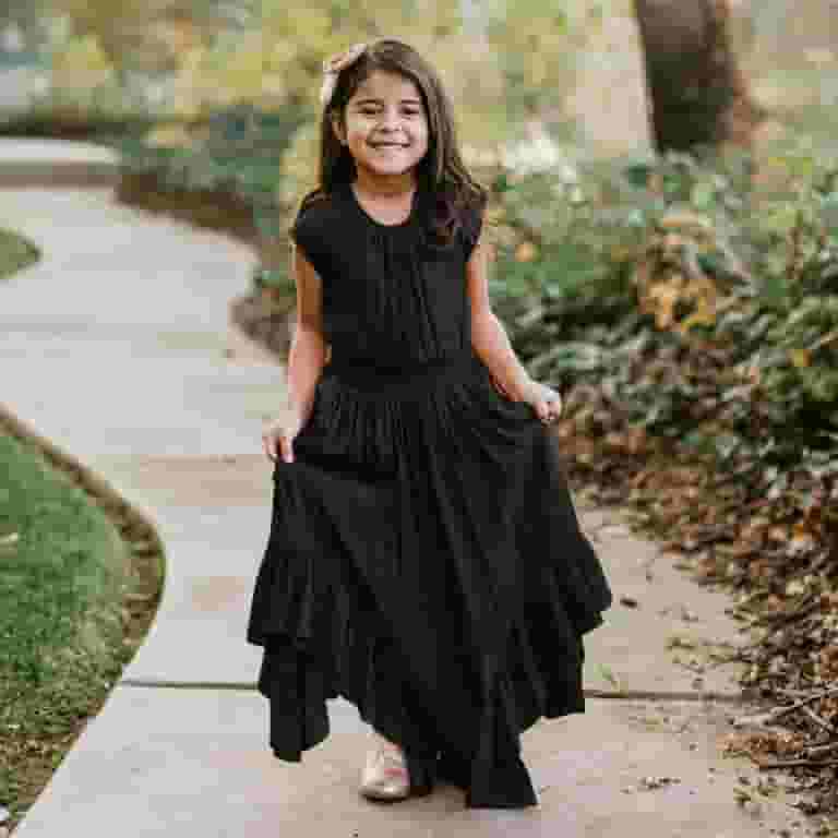 ZHUASHUM Cute Girl'S Dress 2024 Solid Color Round Neck ZHUASHUM Cute Girl'S Dress 2024 Solid Color Round Neck