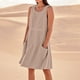 thumbnail image 4 of Vestido sin mangas estampado de lino para mujer: largo hasta la rodilla, estampado floral, bolsillos, ropa de verano para la playa., 4 of 7