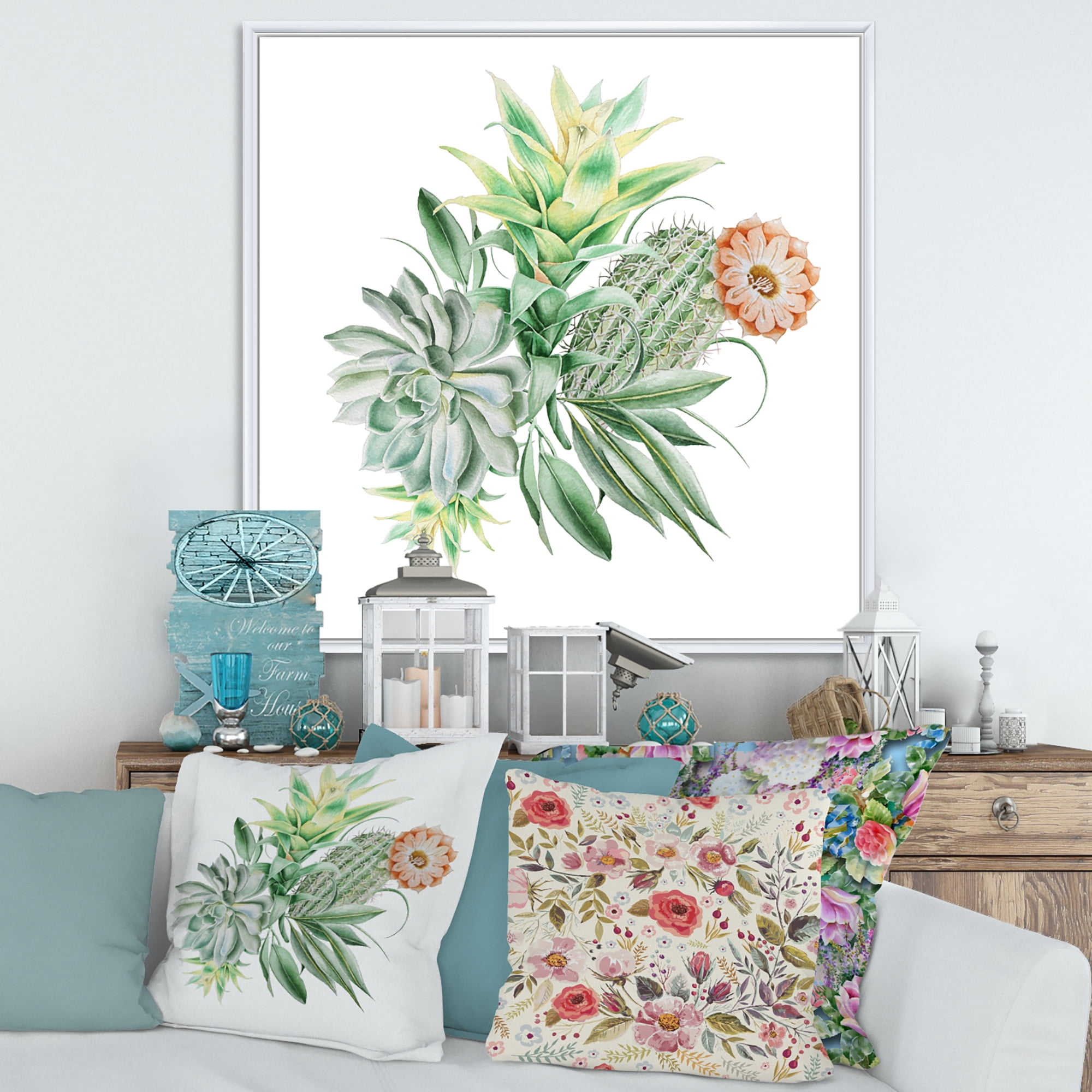 Designart 'Bouquet With Succulents and Cactus' Traditional Framed Canvas Wall Art Print