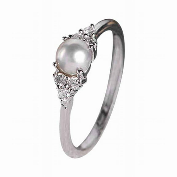 Women's Pearl Diamond Encrusted Ring Stylish Ring Engagement Ring