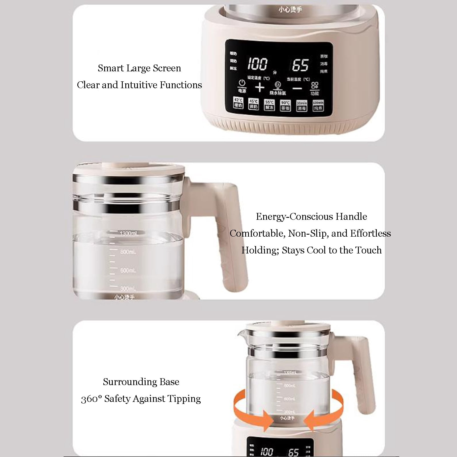 Glass Electric Kettle,1.3 Large Capacity,Multifunctional Kettle and Stew Pot,Fast Heating for making tea, boiling water, cooking porridge