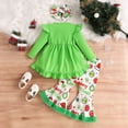thumbnail image 4 of Conjunto de pantalones navideños para niñas, 2 piezas, pantalones de piel acampanada con estampado completo, jersey y pantalones, ropa informal para niños de 1 a 6 años, 4 of 5
