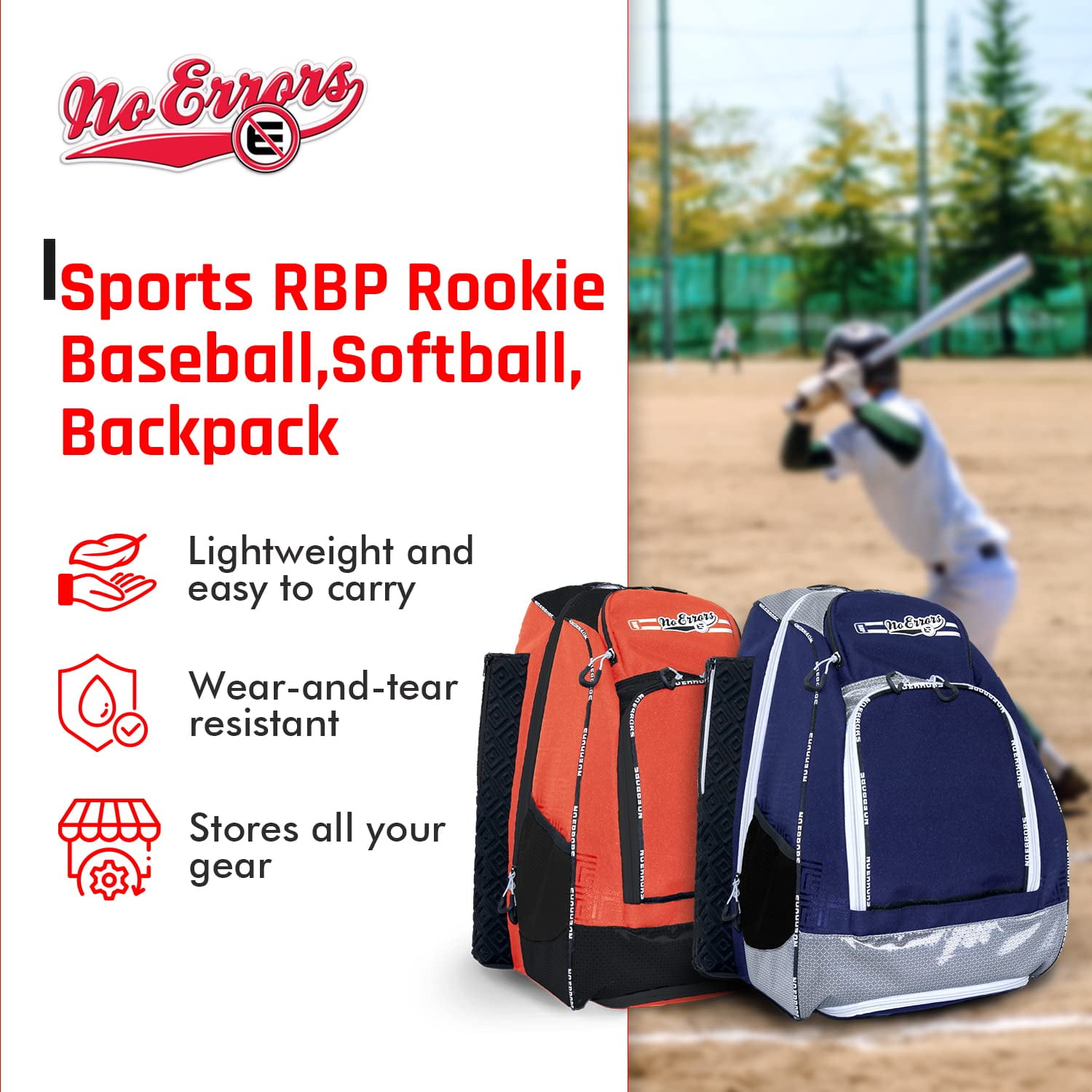 Sports RBP Rookie Baseball and Softball Backpack - Youth Baseball and Softball Bat Bag with Fence Hooks - Baseball and Softball Equipment Bag for Kids