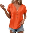 thumbnail image 2 of pstuiky Summer Tops Cotton and Linen Solid Color V-Neck Linen Tops for Women Casual Loose Fit Short Sleeve Tie Front Outfits Clothes Orange M, 2 of 6