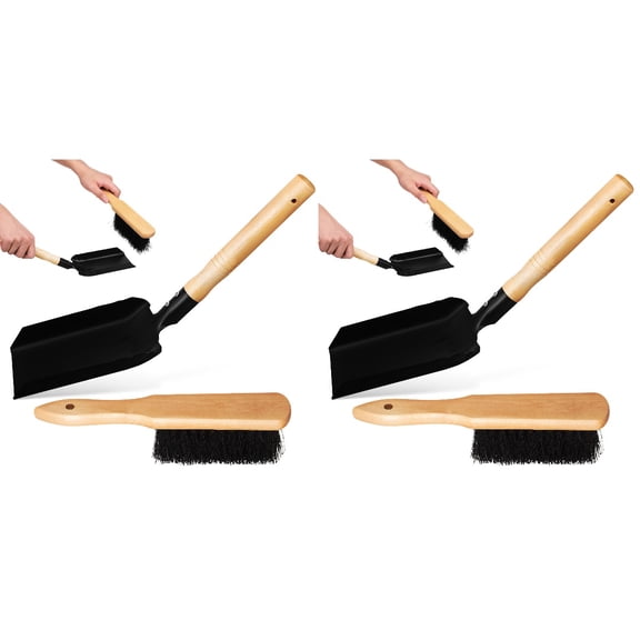 2 Sets Fireplace Ash Shovel and Hearth Brush Coal Hand Shovel Fireplace Scoop