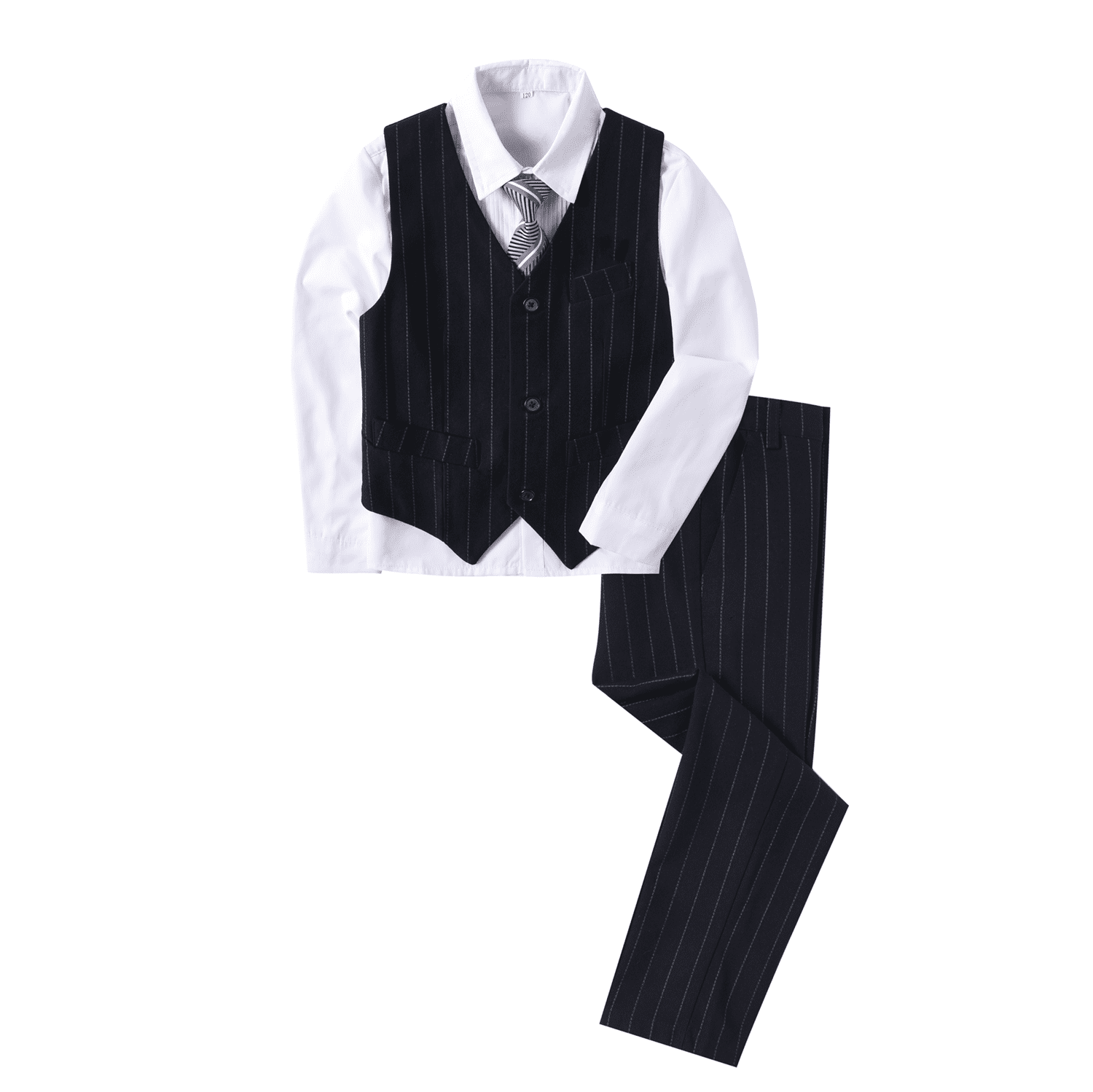 4pc Baby Toddler Kid Teen Boy Wedding 4pc Vest Suit Necktie Pants Set BLACK S-20 
