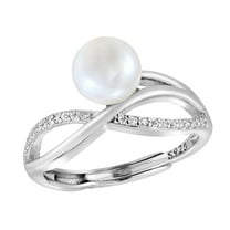 AeraVida Sophisticated Sideways Infinity White Pearl & CZ Sterling Silver Adjustable Ring