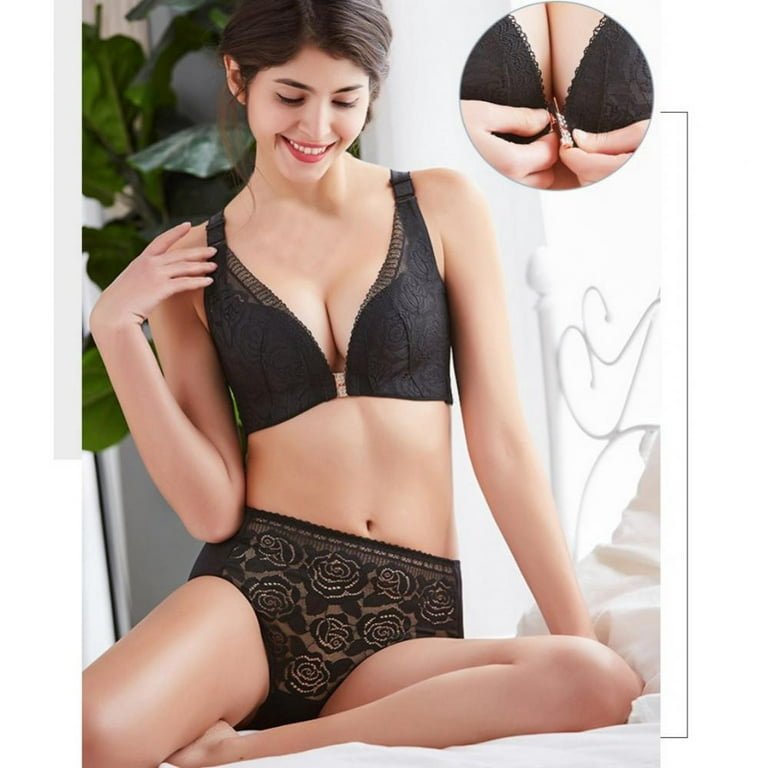 Women's Plus Size Lace Bra (80C to 105D) Breathable Push up Bralette 3/4  Thin Mold Cup 