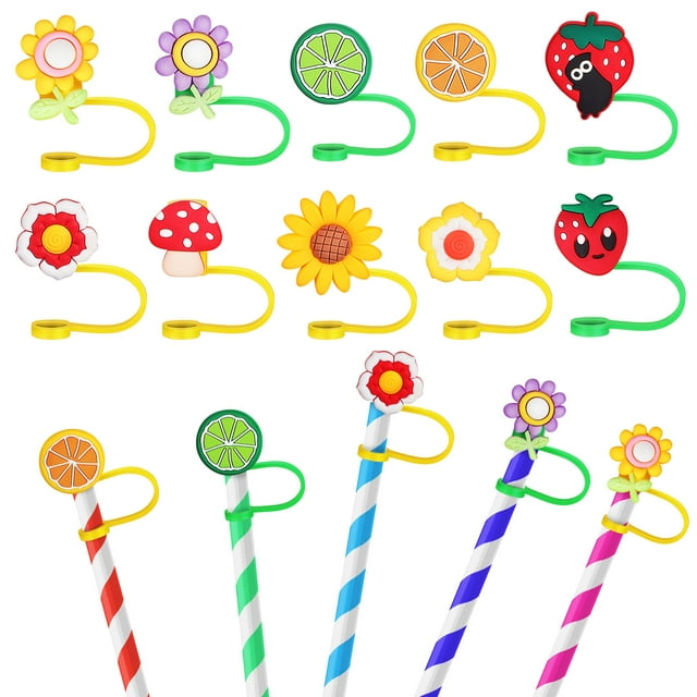 10 Pcs Bouchons de Paille en Silicone Embouts de Paille Bouchons de Paille Dessin Animé Bouchons de Paille Réutilisables
