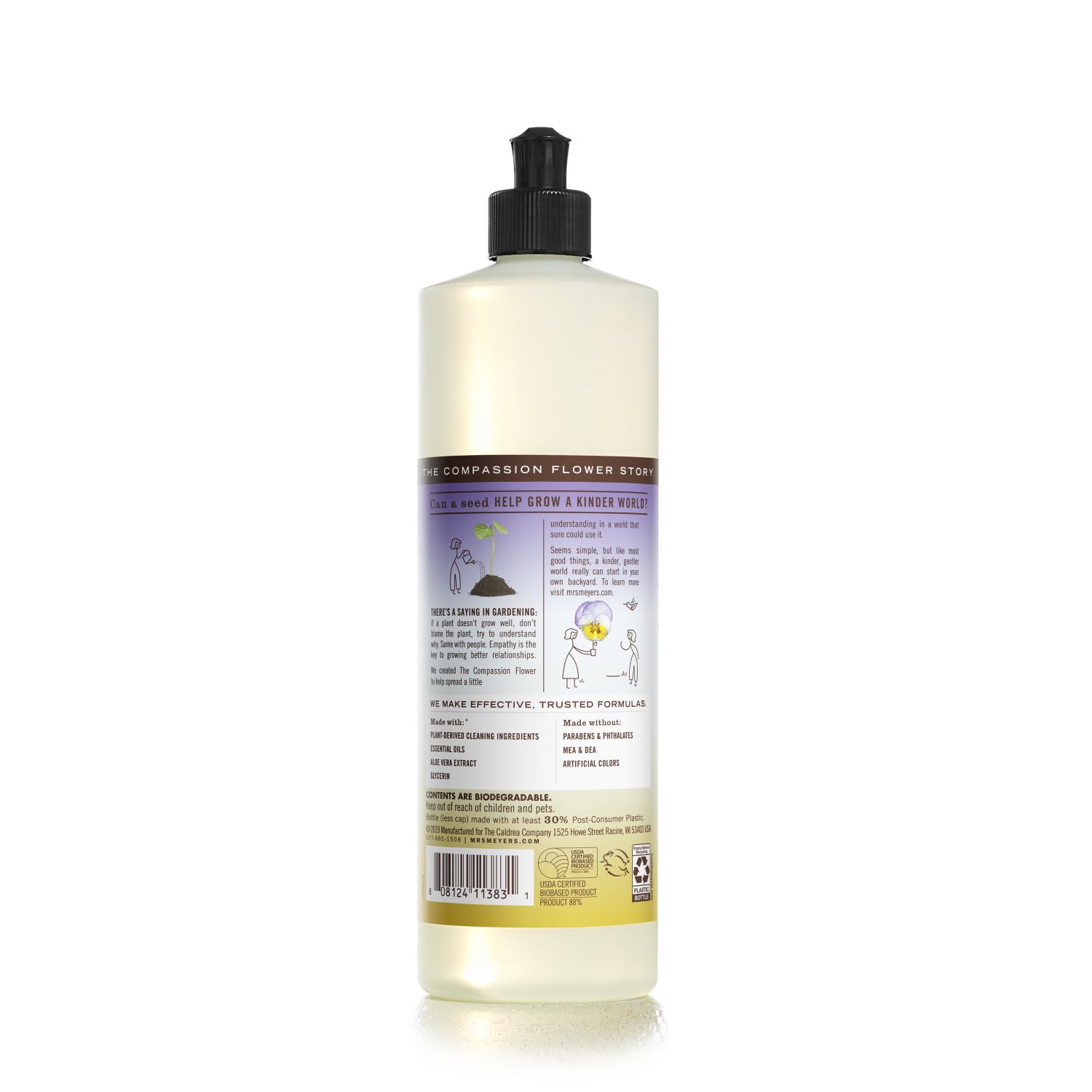 Mrs. Meyer's Clean Day Liquid Dish Soap, Compassion Flower Scent, 16 Fl Oz Bottle