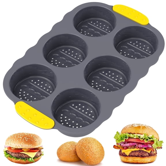 Qenwkxz Hamburger Bun Mold Pan for Baking Nonstick Heat Resistant Burger Bun Pan Silicone Homemade Hamburger Bread Mold 6 Cavity Silicone Easy to Release