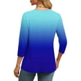 thumbnail image 5 of Olyvenn Women's 3/4 Sleeve Shirts V Neck Summer Tops Casual Tunics Tops Basic Tees Blouse Loose Fit Gradient T-Shirts Dark Blue M, 5 of 7