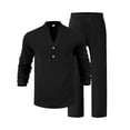 thumbnail image 5 of Men's Linen Two-Piece Suit Set, Casual Long Sleeve Shirt & Pants for Fall Spring,Black,XXXL, 5 of 5