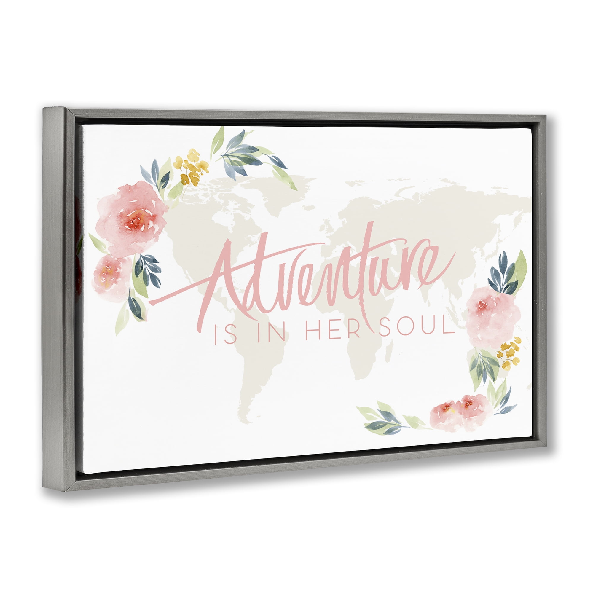 Stupell Industries Floral Girl's Adventure Plants & Flowers Painting Gray Floater Framed Canvas Art Print Wall Art, 31 x 21