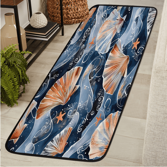 CURLYOOT Nautical Runner Rug 2'x6' Washable Kitchen Runner Rug Indoor Non Slip Laundry Rugs Seashells Floor Carpet for Hallway Kitchen Entryway Bedroom Living Room