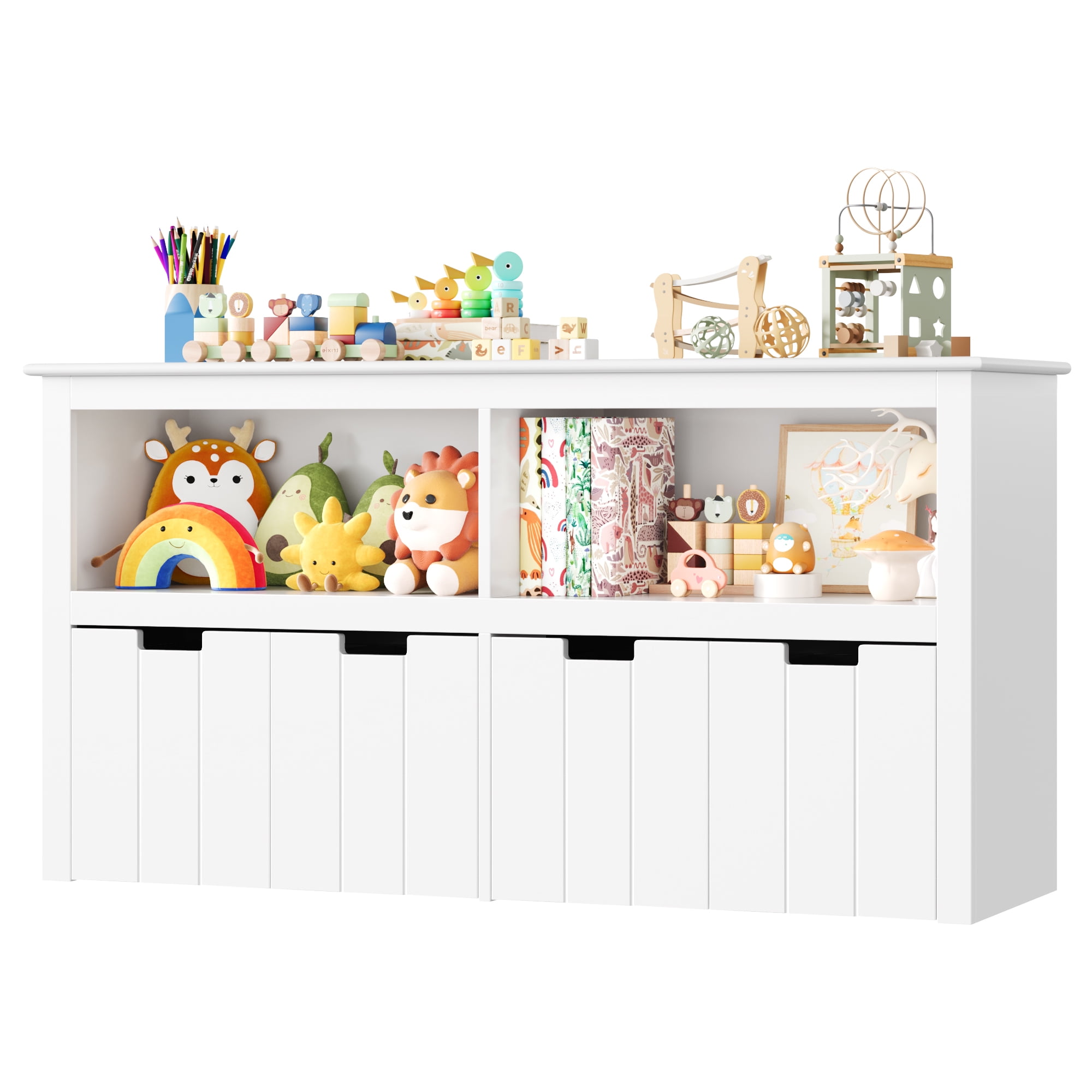 Homfa Kids Toy Storage with 4 Drawers, Cubes Storage Bin with Shelves and Wheels for Kids Living Room, White