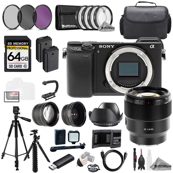Sony Alpha a6400   Sony FE 85mm f/1.8 Lens 64GB Ext Bat 9 PC Filter-MEGA Kit (International Version)
