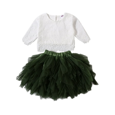 

IZhansean Toddler Baby Girls Clothe 3/4 Sleeve Tops Lace Tutu Skirt Party Birthday Outfit Green 4-5 Years