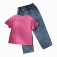 thumbnail image 6 of HCNTES Little Girl Summer Clothes Set Girls Short Sleeve Top Elastic Waist Pants Kids Girls Casual School Outfit 4T 5T 6T(D01-Hot Pink,6-7 Years), 6 of 9