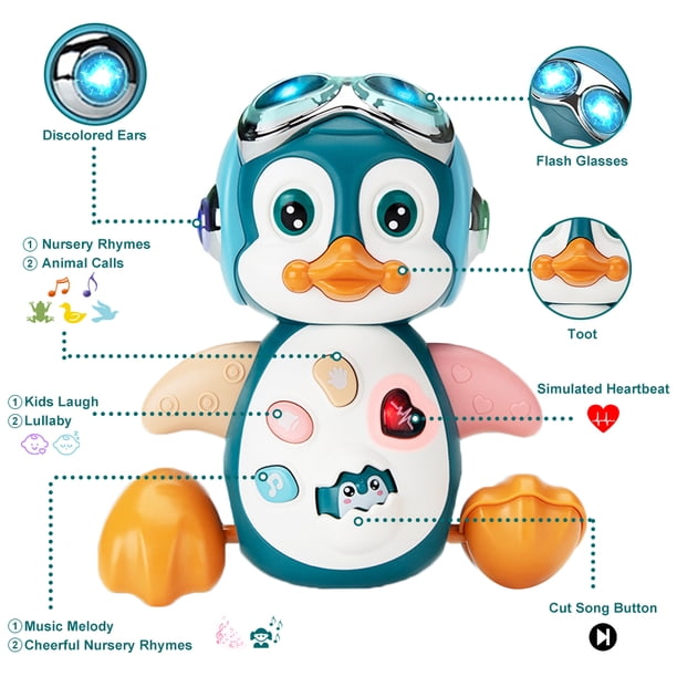 Penguin Baby Crawling Toys Juguetes interactivos musicales no tóxicos para 3-6Y (Azul B)