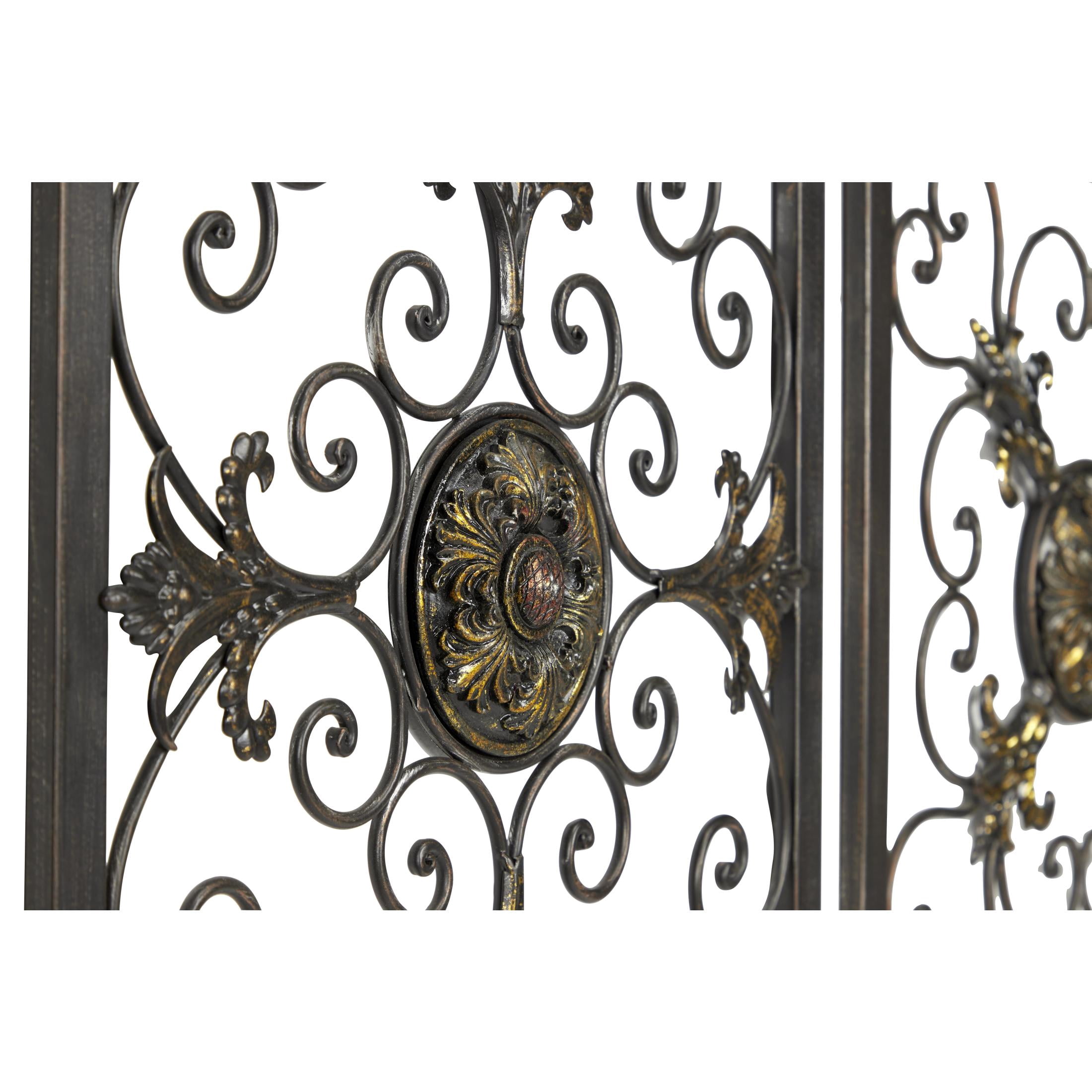 DecMode Brown Metal Wire Scroll Fleur De Lis Wall Decor with Gold Accents (4 Count)