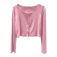 thumbnail image 3 of Jewelreauty Crop Cardigans for Women Summer Fall Lightweight Long Sleeve Knit Button Up Short Sweater Blouses (XL, Pink), 3 of 8