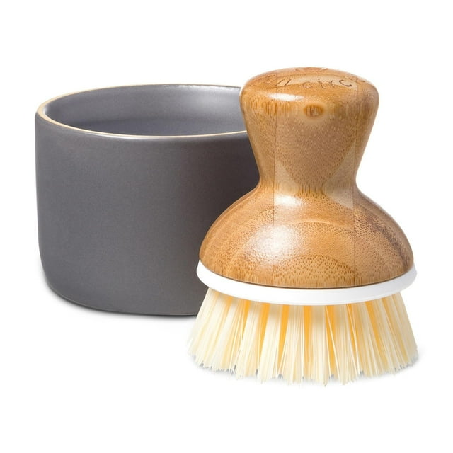 Cepillo y dispensador para platos, círculo completo, con forma de burbuja, gris
