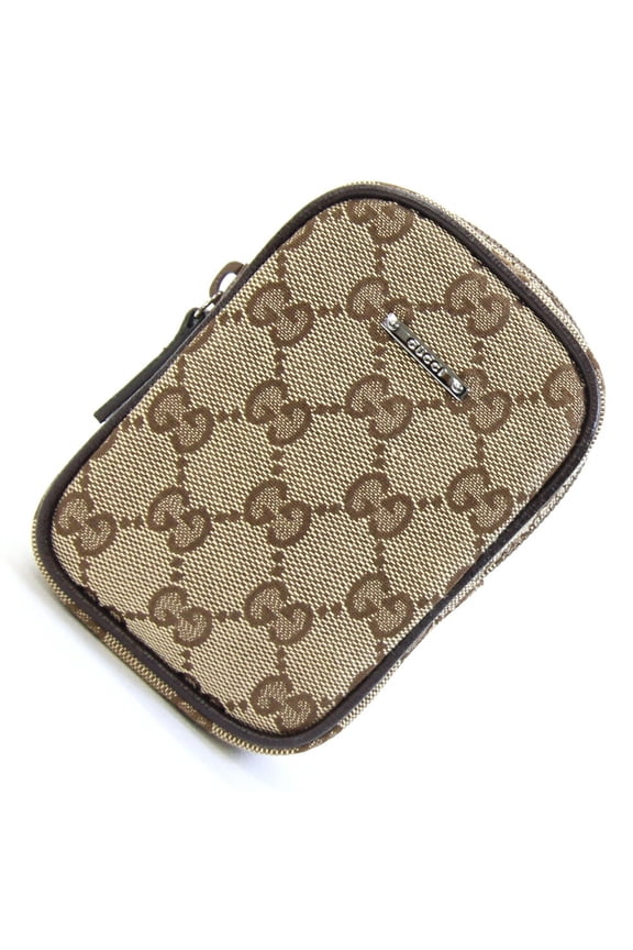 Pre-Owned Gucci Handbag Pouch GG 115249 Beige Dark Brown Canvas Leather Mini Cigarette Case...