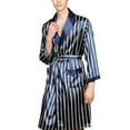 thumbnail image 3 of Ochine Mens Classic Satin Robe Soft Silk Long Sleeve Striped Print House Kimono Bathrobe with Pockets, Loose Fit Pajamas Nightgown Sleepwear for Wedding Party, M-6XL, Blue, 3 of 5