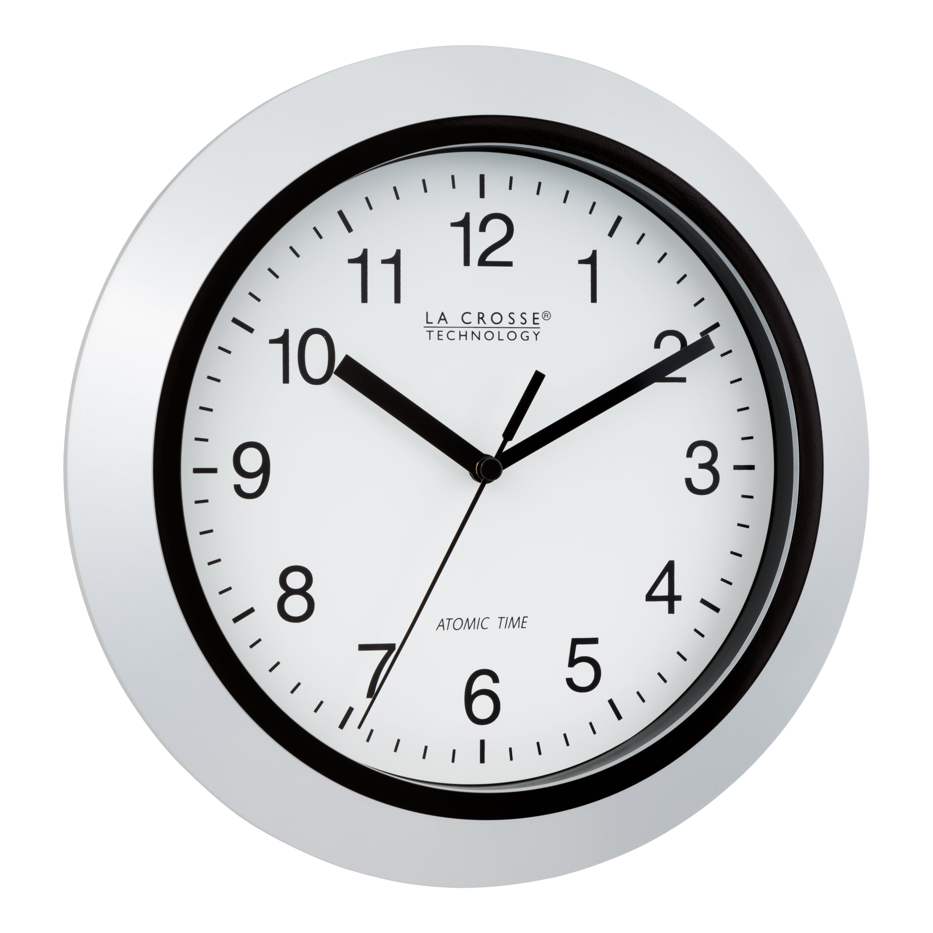La Crosse Technology 10 inch Classic Silver Atomic Analog Wall Clock, WT-3102S