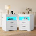 thumbnail image 4 of Mabor Nightstand with 2 Storage Drawers and Charging Station, Modern Night Stand Bedside Table with LED Lights and Sliding Desktop, Large End Side Table for Bedroom Living Room, White, 4 of 10