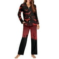 thumbnail image 2 of Garronmavis Halloween Pajamas Women Red Bats Printed V-Neck Button Down Sleepwear Soft Breathable Fabric Loungewear Set Nightwear for Ladies 2 Piece, 2 of 7