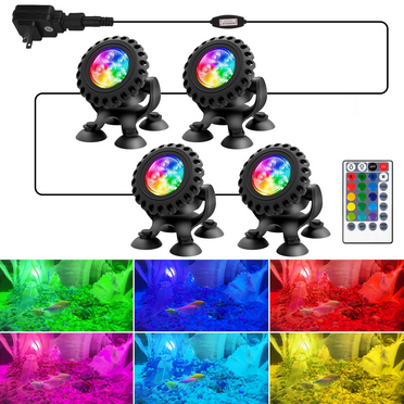 9.84 ft RGB Multicolor Pond Lights,App Remote Control Submersible Fountain Lights,Waterproof Multifunctional Underwater Light,4 Lights 24 LED Pond Lights for Fish Tank Pond