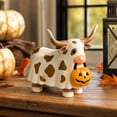 thumbnail image 5 of Longhorn Cow Halloween Decor, Ghost Cow Figurine with Pumpkin, Resin Western Farmhouse Tabletop Decoration for Shelf Mantel Fall Home Decor, 5 of 7