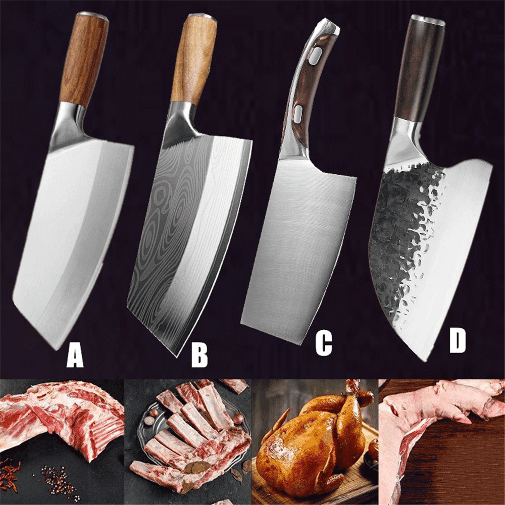 Cleaver Knife Full-tang Chinese Knife Chopping Vegetable Fish Chicken Meat  Cleaver Wood Handle Steel Blade Chef Damascus Knife