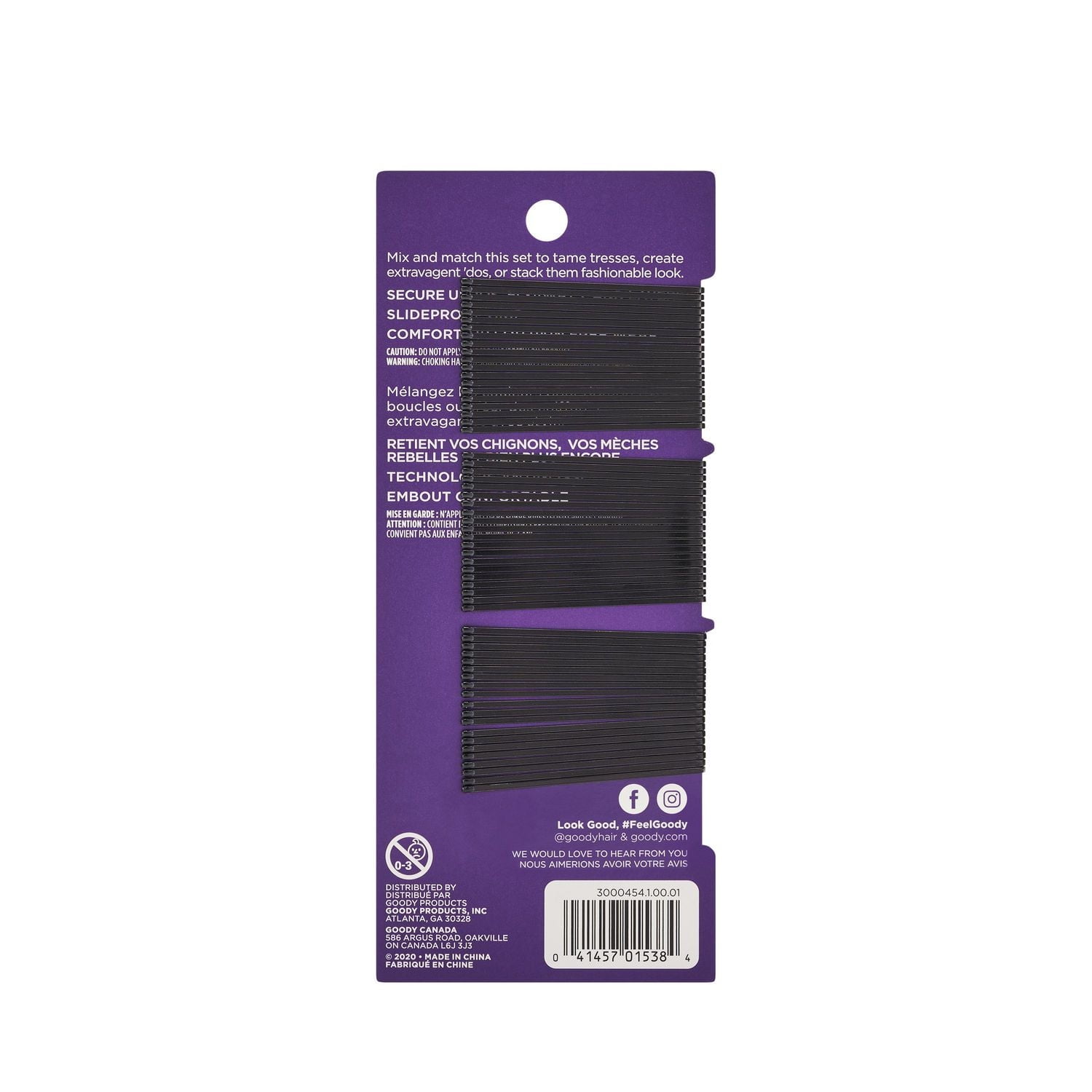 Goody Ouchless Bobby Pins, Slide-Proof Black Hair Pins, 60 Ct, 60 Bobby Pins Black