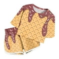 thumbnail image 2 of MIXUE Toddler Girls Outfit Sets Kids Summer Ice Cream Print Crew Neck Short Sleeve T Shirts Tops And Shorts 2 Piece Pajamas Streetwear,Brown,9-10 Years, 2 of 4