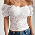 thumbnail image 6 of Yopmin Lace Off Shoulder Top Puff Short Sleeve Women's Floral Lace Summer Casual Blouses Sexy Crop Tops for Dating, 6 of 9