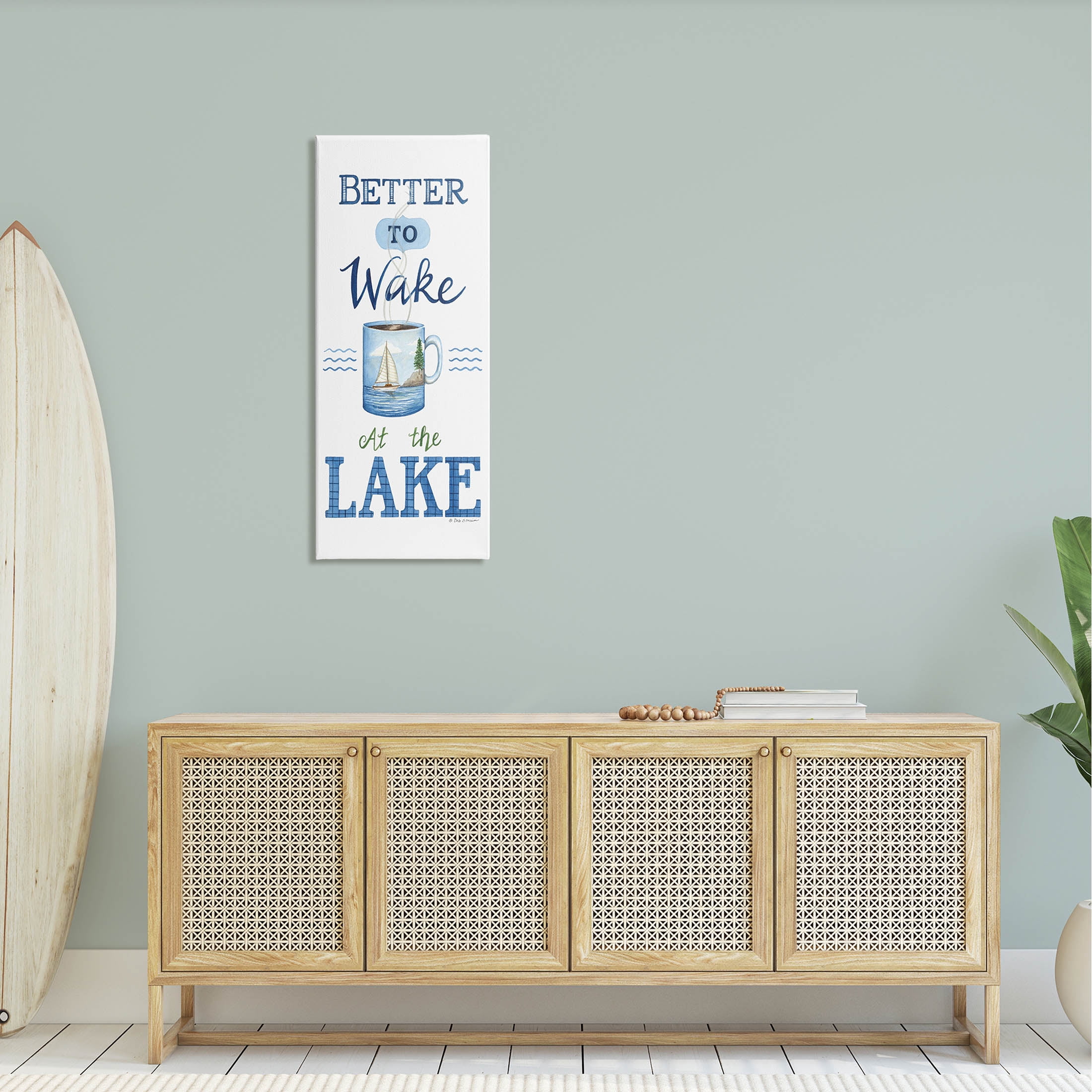Better To Wake At Lake Coffee Phrase Inspirational Graphic Art Gallery Wrapped Canvas Print Wall Art