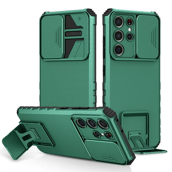 for Samsung Galaxy S21 Plus 5G Case 2021, for Galaxy S21 Plus 5G Case with Slide Camera Cover Built-in Kickstand Dual Layer Hybrid Shockproof Cover for Galaxy S21 Plus 5G 6.7", Darkgreen