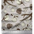 thumbnail image 1 of Soimoi Gray Modal Satin Fabric American Robin, & Baubles Christmas Print Fabric by Yard 42 Inch Wide, 1 of 1
