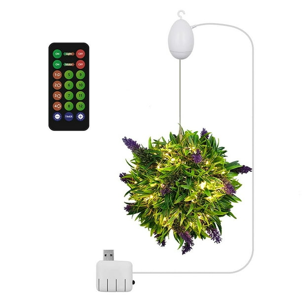 Luzes de Navidad Led Plantas Artificiales Poda de Planta Artificial con Luces, Cinturón de Flores Giratorio Usb, Decoración de Control Remoto, Luzes de Césped de Planta Colgante para Navidad