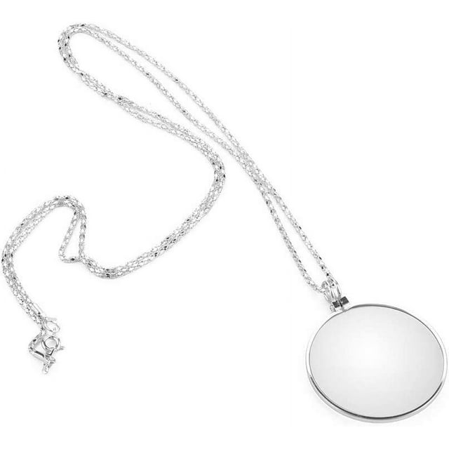 Monóculo de aumento de 5 aumentos, monóculo de aumento con cadena, lupas de lectura, colgante para collar, lupa colgante para lectura, trabajos manuales, manualidades, joyería, pasatiempos (plata)