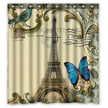 Gckg Blue Butterfly Paris Eiffel Tower Waterproof Polyester Shower