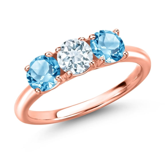 Gem Stone King 18K Rose Gold Plated Silver Sky Blue Aquamarine and Swiss Blue Topaz Engagement Ring for Women | 1.80 Cttw | Round 5MM | Gemstone March Birthstone | Size 6