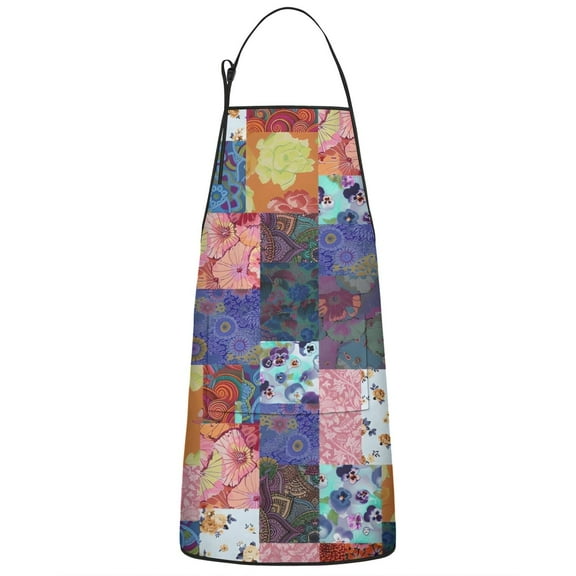 Colorful Pioneer Flower Patchwork Apron-Garden Aprons for Women with Pockets-Cotton Linen Waterproof Kitchen Cooking Gardening Aprons Adjustable for Kitchen,Cooking,BBQ and Salon 33x27 Inch